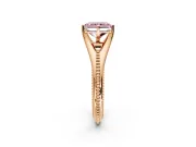 Solitaire Engagement Ring Setting for Fancy Pink Radiant Cut Center with Milgrain Cathedral Band and Prong Head in Rose Gold