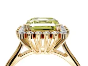 Starburst Halo Engagement Ring Setting for Fancy Yellow Asscher Cut Center with Thin Round-Wire Band and Prong Head in Yellow Gold