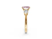 3 Stone Engagement Ring Setting for Fancy Pink Radiant Cut Center with Large Pear-Shaped Accents and Prong Head in Yellow Gold