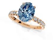 Solitaire Engagement Ring Setting for Fancy Blue Oval Center with Shared-Prong Accents and Prong Head in Rose Gold