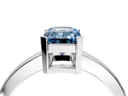 Solitaire Engagement Ring Setting for Fancy Blue Emerald Cut Center with Plain Band and Flat Tab Prong Head in Sterling Silver