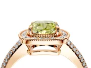 Milgrain Halo Engagement Ring Setting for Fancy Yellow Cushion Cut Center with Three-Sided Pave Band and Prong Head in Rose Gold