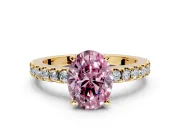 Solitaire Engagement Ring Setting for Fancy Pink Oval Center with Single Row Accent Band and Prong Head in Yellow Gold