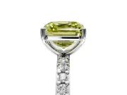 Solitaire Engagement Ring Setting for Fancy Yellow Asscher Cut Center with Round Cut Pave Band and Prong Head in Platinum