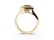 Halo Engagement Ring Setting for Fancy Green Princess Cut Center with Milgrain Pave Band and Bezel Head in Yellow Gold