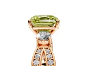 3 Stone Engagement Ring Setting for Fancy Yellow Asscher Cut Center with Pave Twist Band and Prong Head in Rose Gold