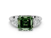 3 Stone Engagement Ring Setting for Fancy Green Asscher Cut Center with Large Pear-Shaped Accents and Prong Head in Platinum