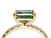 Solitaire Engagement Ring Setting for Fancy Green Asscher Cut Center with Shared-Prong Accents and Prong Head in Yellow Gold