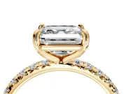 Solitaire Engagement Ring Setting for Asscher Cut Center with Shared-Prong Accents and Prong Head in Yellow Gold