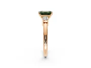 3 Stone Engagement Ring Setting for Fancy Green Emerald Cut Center with Wide Plain Band and Prong Head in Rose Gold