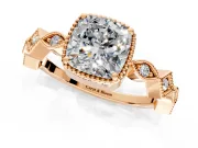 Milgrain Bezel Engagement Ring Setting for Cushion Cut Center with Marquise Stations and Bezel Head in Rose Gold