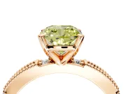 Solitaire Engagement Ring Setting for Fancy Yellow Cushion Cut Center with Milgrain-Edged Pave Band and Prong Head in Rose Gold