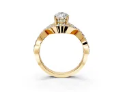 Halo Engagement Ring Setting for Pear-Shaped Center with Pave Infinity Twist Band and Prong Head in Yellow Gold