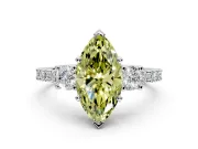 3 Stone Engagement Ring Setting for Fancy Yellow Marquise Center with Round Cut Side Accents and Prong Head in Sterling Silver