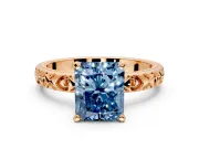 Solitaire Engagement Ring Setting for Fancy Blue Radiant Cut Center with XO Engraved Band and Prong Head in Rose Gold
