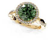 Halo Engagement Ring Setting for Fancy Green Round Cut Center with Pave and Plain Twist Band and Prong Head in Yellow Gold
