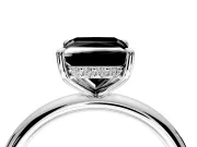 Hidden Halo Engagement Ring Setting for Fancy Black Princess Cut Center with Thin Rounded Band and Prong Head in Platinum