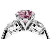 3 Stone Engagement Ring Setting for Fancy Pink Round Cut Center with Large Pear-Shaped Accents and Prong Head in Platinum