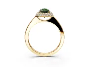 Halo Engagement Ring Setting for Fancy Green Radiant Cut Center with Plain Tapered Band and Prong Head in Yellow Gold
