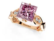 Solitaire Engagement Ring Setting for Fancy Pink Princess Cut Center with Accented Twist Band and Leaf Prong Head in Rose Gold