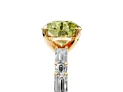 Baguette Engagement Ring Setting for Fancy Yellow Round Cut Center with Alternating Bar-Set Band and Prong Head in Yellow Gold