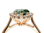 Starburst Halo Engagement Ring Setting for Fancy Green Heart-Shaped Center with Thin Round-Wire Band and Prong Head in Rose Gold
