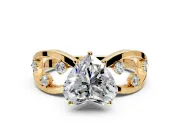Solitaire Engagement Ring Setting for Heart-Shaped Center with Criss-Cross Accent Band and Prong Head in Yellow Gold