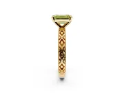 Solitaire Engagement Ring Setting for Fancy Yellow Emerald Cut Center with Milgrain X Pattern Band and Prong Head in Yellow Gold