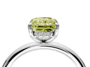 Hidden Halo Engagement Ring Setting for Fancy Yellow Radiant Cut Center with Thin Rounded Band and Prong Head in Platinum