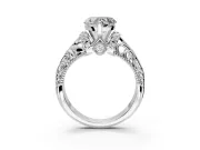 Solitaire Engagement Ring Setting for Heart-Shaped Center with Filigree Accent Basket and Prong Head in White Gold
