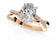 Crossover Engagement Ring Setting for Oval Center with Pave and Plain Strands and Prong Head in Rose Gold