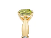 Solitaire Engagement Ring Setting for Fancy Yellow Cushion Cut Center with Carved Leaf Shoulders and Prong Head in Yellow Gold