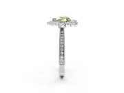 Milgrain Halo Engagement Ring Setting for Fancy Yellow Heart-Shaped Center with Bezel Point Accents and Prong Head in White Gold