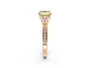 Cluster Engagement Ring Setting for Fancy Yellow Asscher Cut Center with Bezel Accent Clusters and Prong Head in Rose Gold