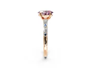 Baguette Engagement Ring Setting for Fancy Pink Oval Center with Alternating Bar-Set Band and Prong Head in Rose Gold