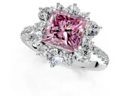 Floral Halo Engagement Ring Setting for Fancy Pink Princess Cut Center with Pave Accents and Prong Head in White Gold