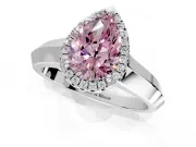 Halo Engagement Ring Setting for Fancy Pink Pear-Shaped Center with Knife Ridge Cathedral Band and Prong Head in White Gold