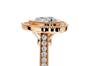 Halo Engagement Ring Setting for Heart-Shaped Center with Milgrain Frame, Pave Band and Prong Head in Rose Gold