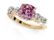 5 Stone Engagement Ring Setting for Fancy Pink Cushion Cut Center with Equal Close-Set Accents and Prong Head in Yellow Gold
