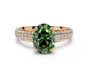Solitaire Engagement Ring Setting for Fancy Green Oval Center with Multi-Row Pave Accents and Basket Head in Rose Gold