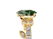 Leaf Motif Engagement Ring Setting for Fancy Green Oval Center with Pave Band and Prong Head in Yellow Gold