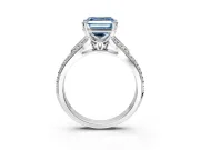 Solitaire Engagement Ring Setting for Fancy Blue Asscher Cut Center with Pave Rail Split Shank and Prong Head in White Gold