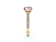 Solitaire Engagement Ring Setting for Fancy Pink Radiant Cut Center with Single Row Accent Band and Prong Head in Yellow Gold