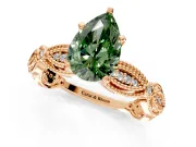Solitaire Engagement Ring Setting for Fancy Green Pear-Shaped Center with Marquise Panel Band and Prong Head in Rose Gold