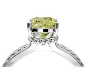 Solitaire Engagement Ring Setting for Fancy Yellow Cushion Cut Center with Raised Channel Band and Prong Head in White Gold
