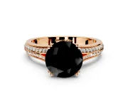 Solitaire Engagement Ring Setting for Fancy Black Round Cut Center with Pave Rail Split Shank and Prong Head in Rose Gold