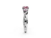 Solitaire Engagement Ring Setting for Fancy Pink Cushion Cut Center with Half-Pave Crossover Band and Prong Head in Sterling Silver