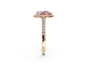Halo Engagement Ring Setting for Fancy Pink Pear-Shaped Center with Narrowing Pave Band and Prong Head in Rose Gold