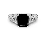 Solitaire Engagement Ring Setting for Fancy Black Radiant Cut Center with Filigree Band and Prong Head in White Gold
