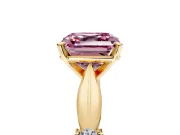 Solitaire Engagement Ring Setting for Fancy Pink Asscher Cut Center with Carved Leaf Shoulders and Prong Head in Yellow Gold